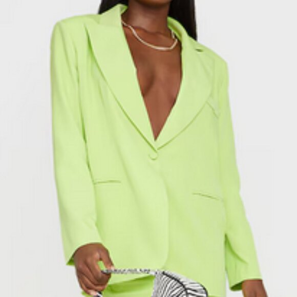 NWT PrettyLittleThing Tall Lime Oversize Shoulder Pad Suit Blazer sz 6--SOLD OUT - Picture 1 of 12